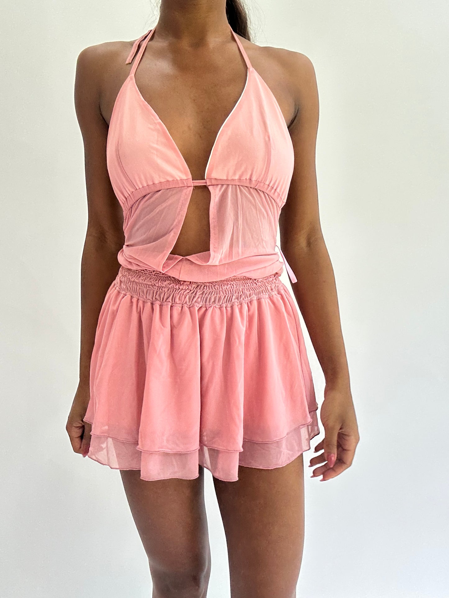 colourmaxxing drop | small pink mesh overlay mini dress