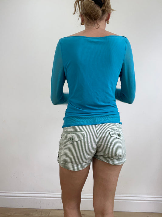 vintage edit twenty-four | medium blue long sleeve top with beading detail