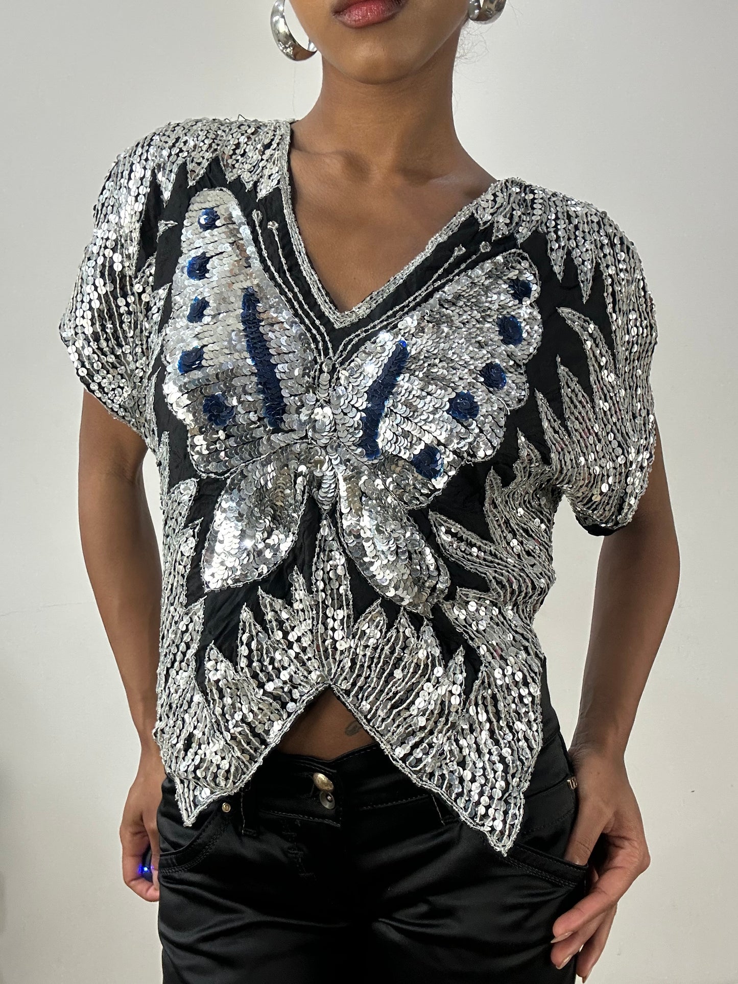 vintage edit: halloween | small silver butterfly sequin top