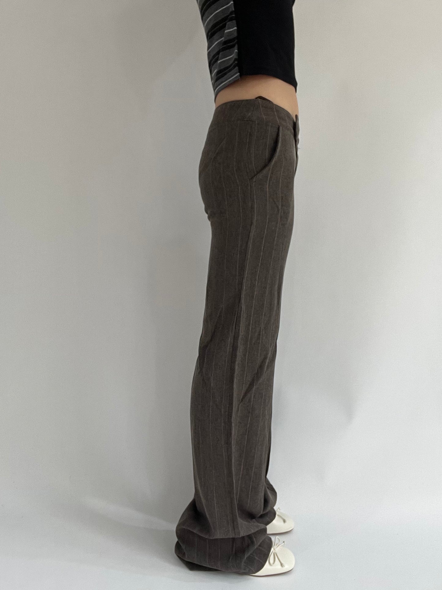 ‼️ | brown pinstripe trouser with brown details