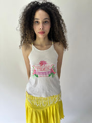 festival drop | Pequeno branco fringe gráfico tanque de vestido feminino
