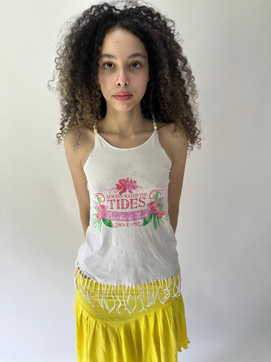 festival drop | small white fringe graphic tank top