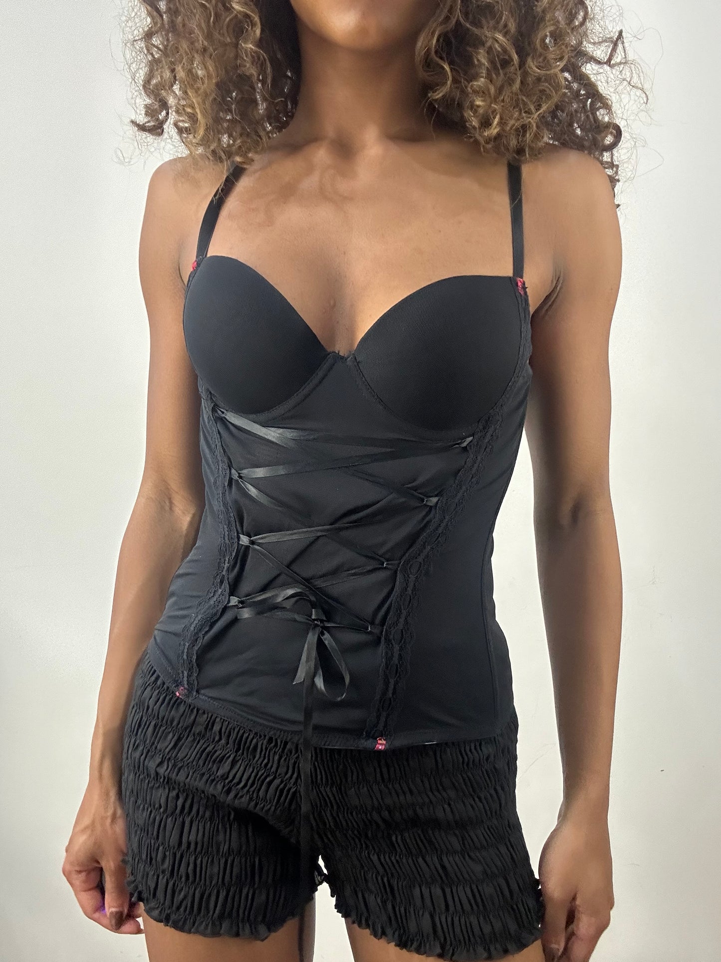 vintage edit: valentine’s day | small black corset top with ribbon detail