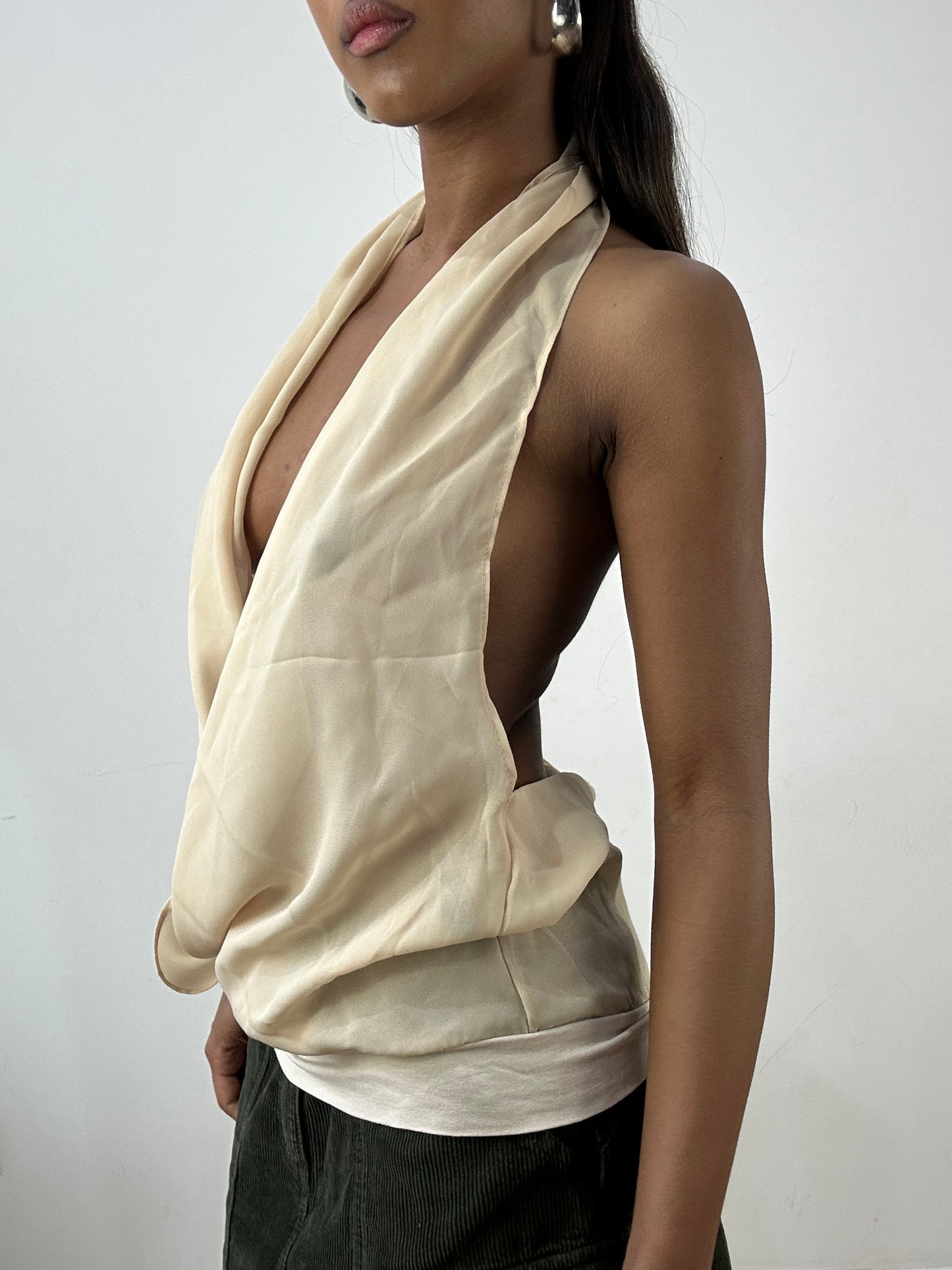 vintage edit: indie sleaze | small beige sheer halterneck top