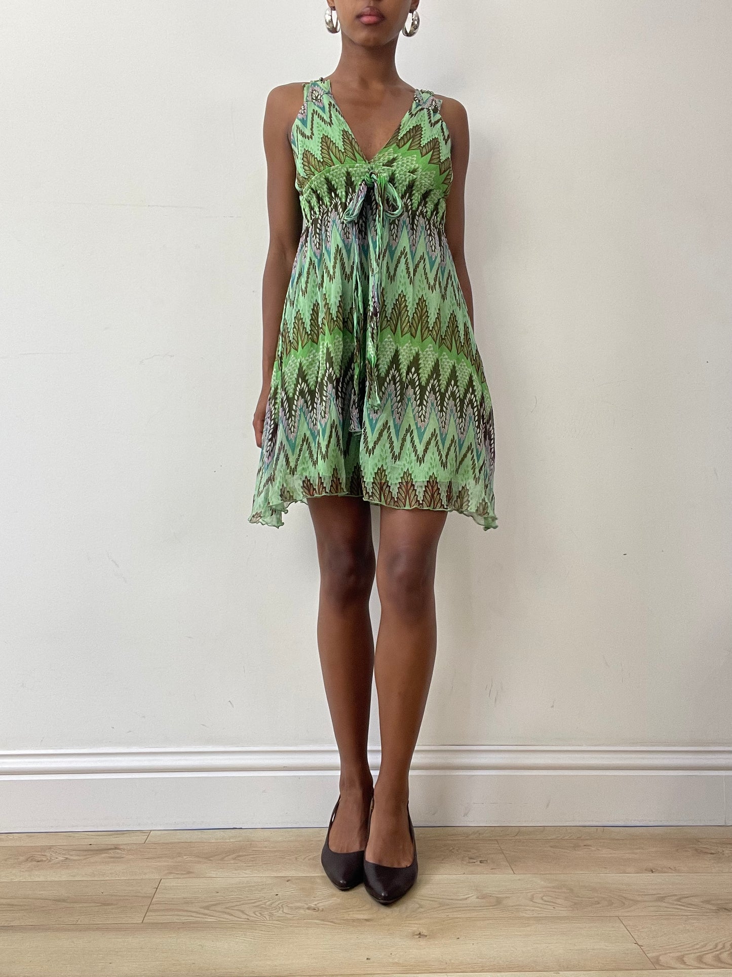 vintage edit twenty-seven | small green and brown mini dress with gold glitter details