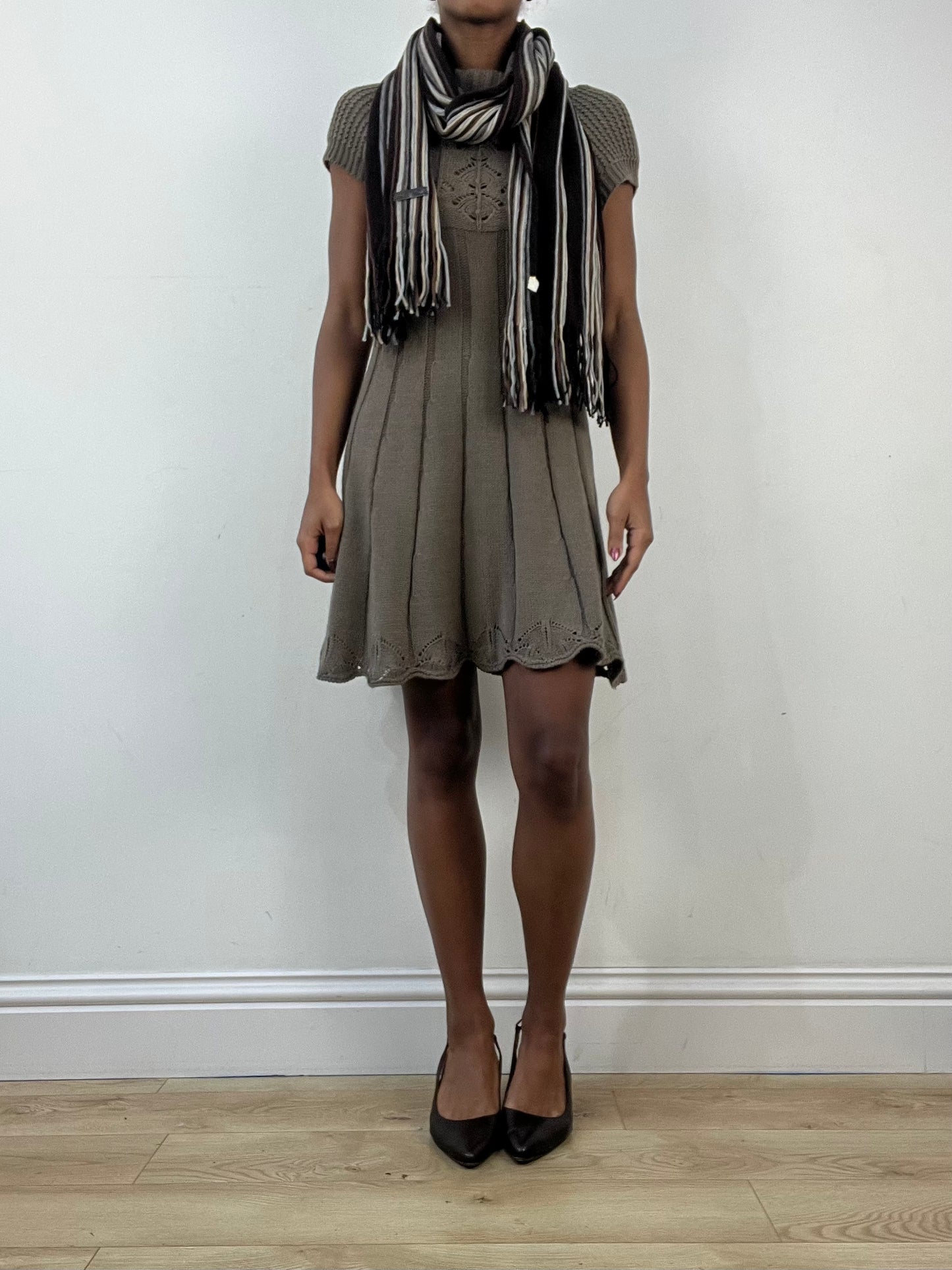 winter edit | brown and cream striped knit tassel scarf