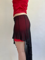 Y2K| small black and red mesh layered skirt