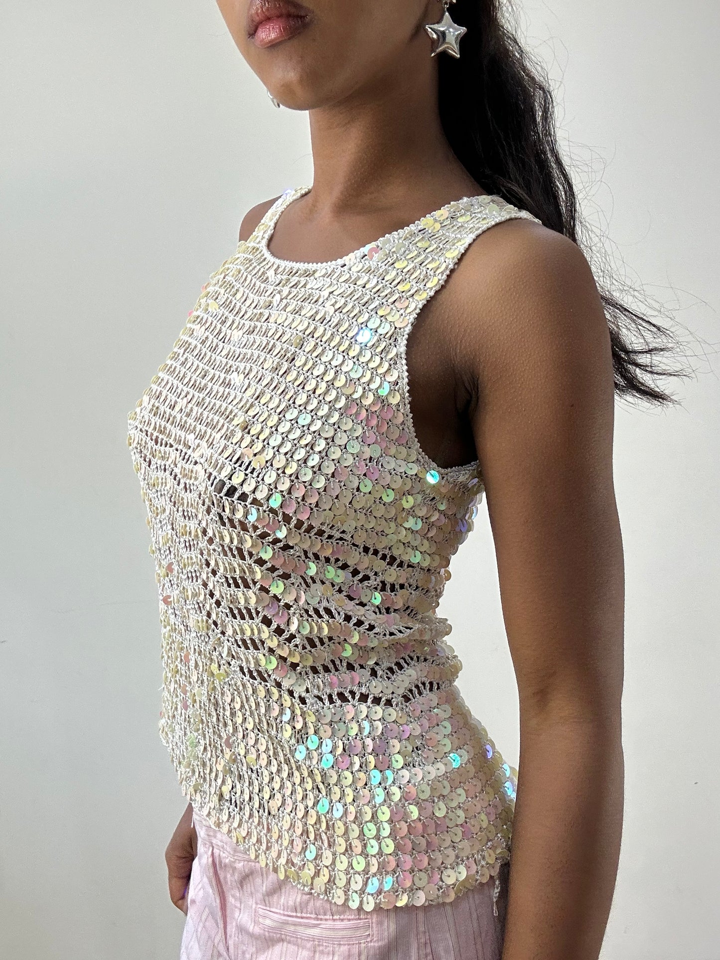 BEST PICKS | small white sequin crochet cami top