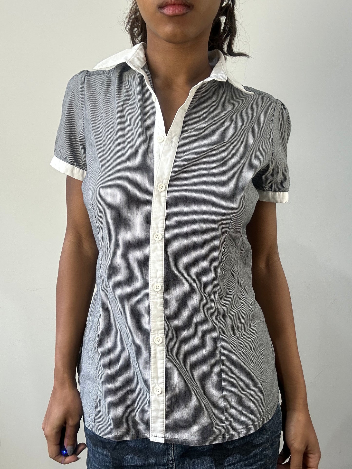 romantic grunge edit | small blue pinstripe collared shirt