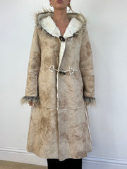 WINTER TRENDS | Capa de estilo afegão médio beige longo com faux fur