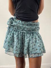vintage edit: festival | medium blue floral ditsy mini skirt with tie up bow