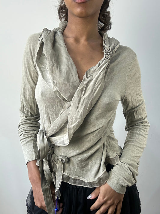 romantic grunge edit | medium grey frill long sleeve wrap top