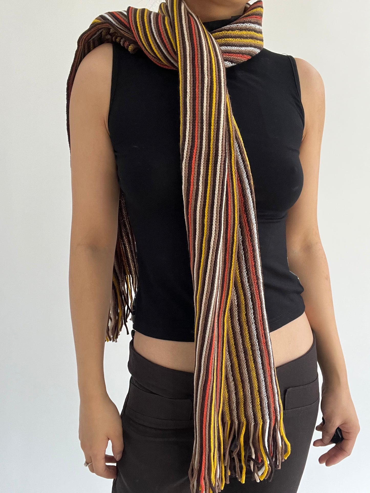 ‼️ one size orange yellow brown striped knit scarf
