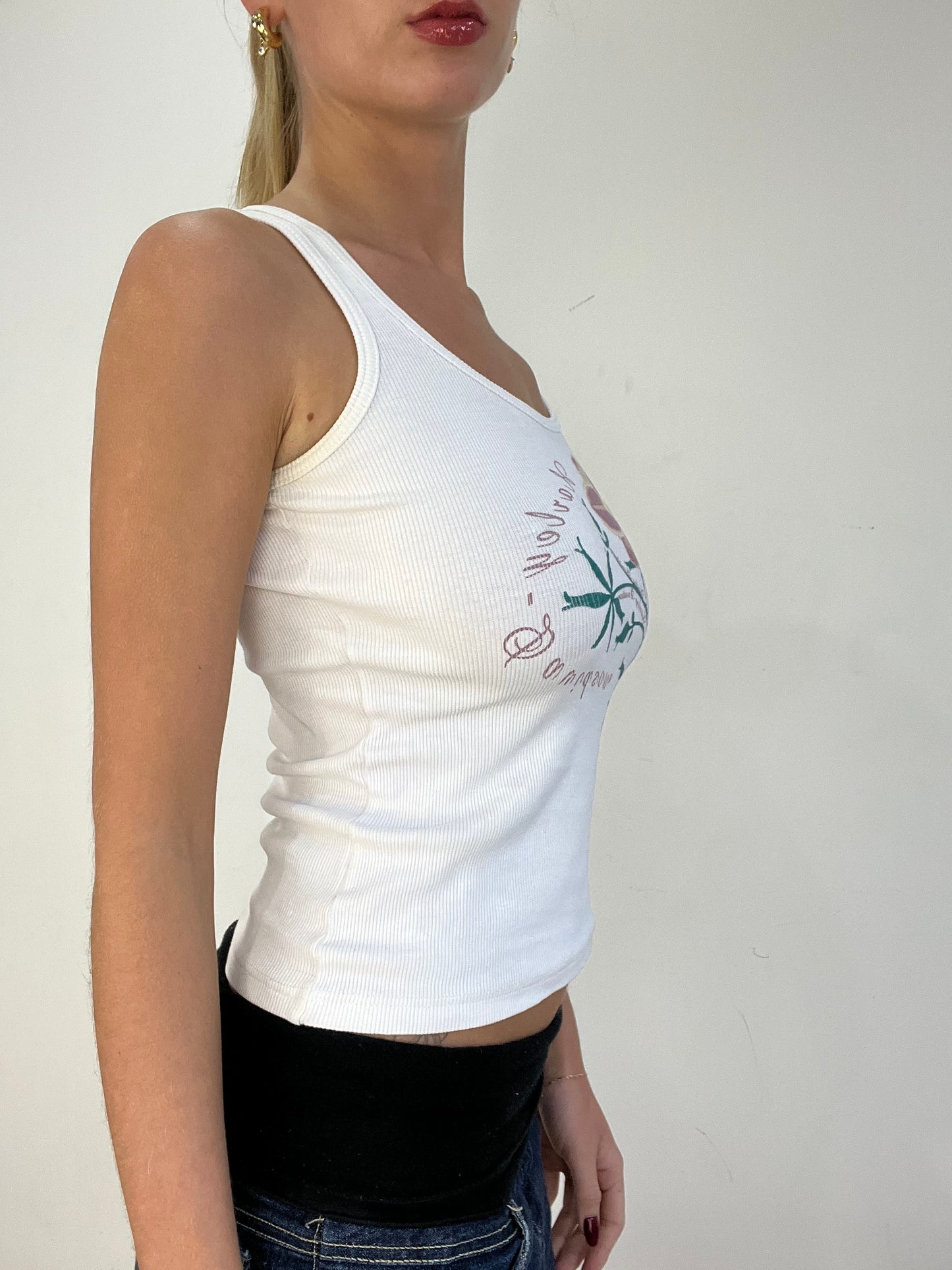 vintage edit fourteen | small white harley davidson floral tank top