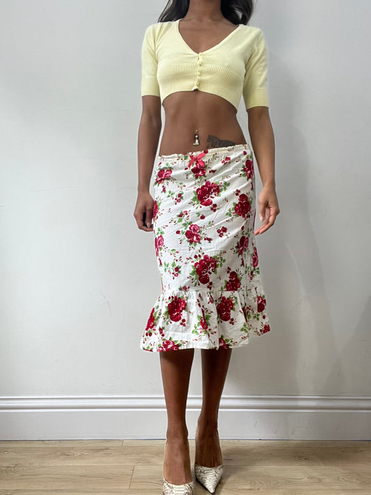 easter edit | extra small white floral rose pattern midi skirt