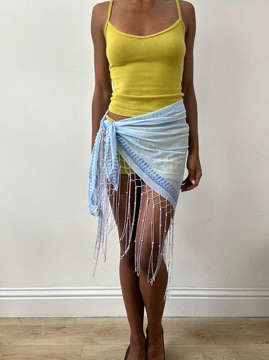 vintage edit twenty-nine | light blue beach skirt with fringe details