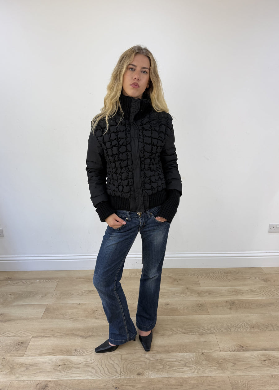 small black quilted puffer jacket
