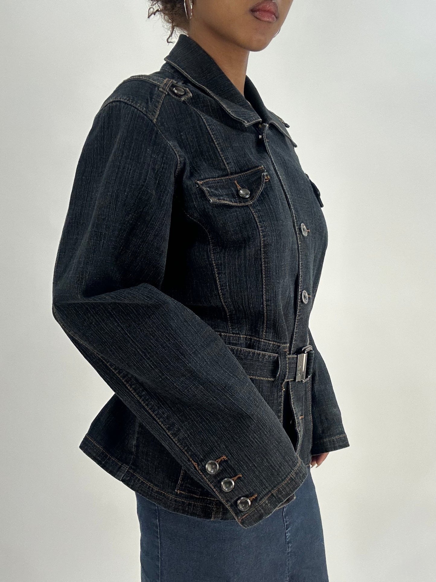 BEST PICKS | medium navy blue denim jacket with belt
