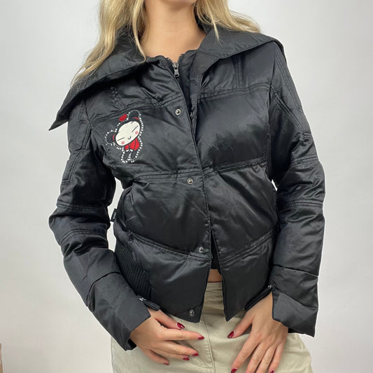 CHALET GIRL DROP | small black padded jacket with girl graphic