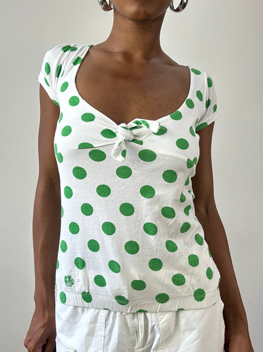 vintage edit twenty-six | small white and green short sleeve top with polka dot print