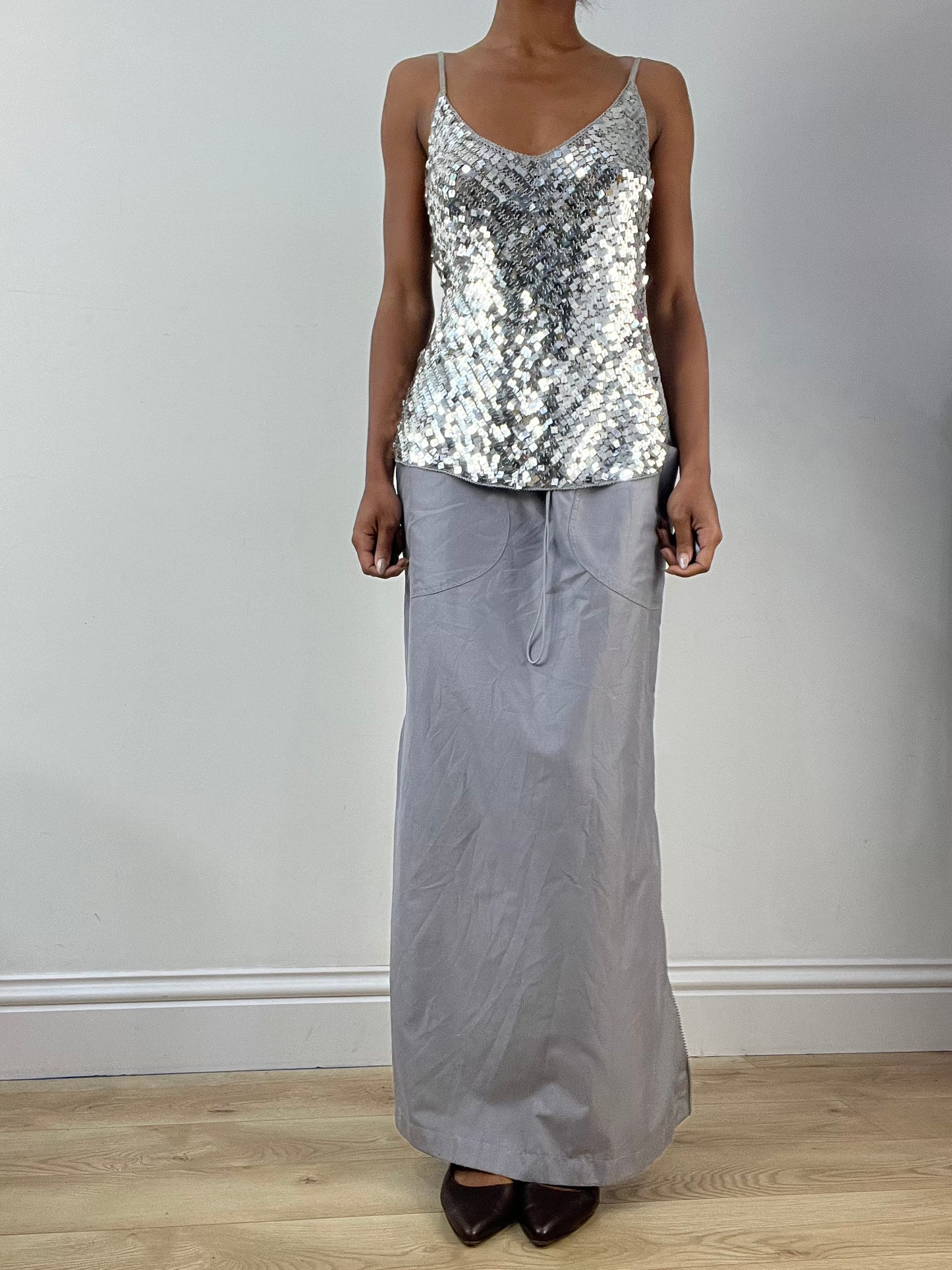 BEST PICKS | small grey cami top with square sequins
