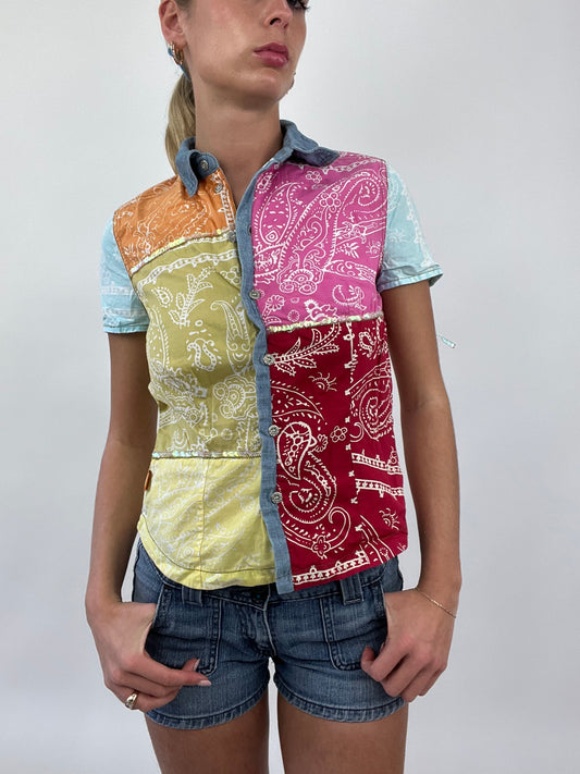 COASTAL COWGIRL DROP | small multicoloured patchwork style shirt with paisley print