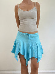 💻‼️ small baby blue billabong asymmetric skirt with white spell out