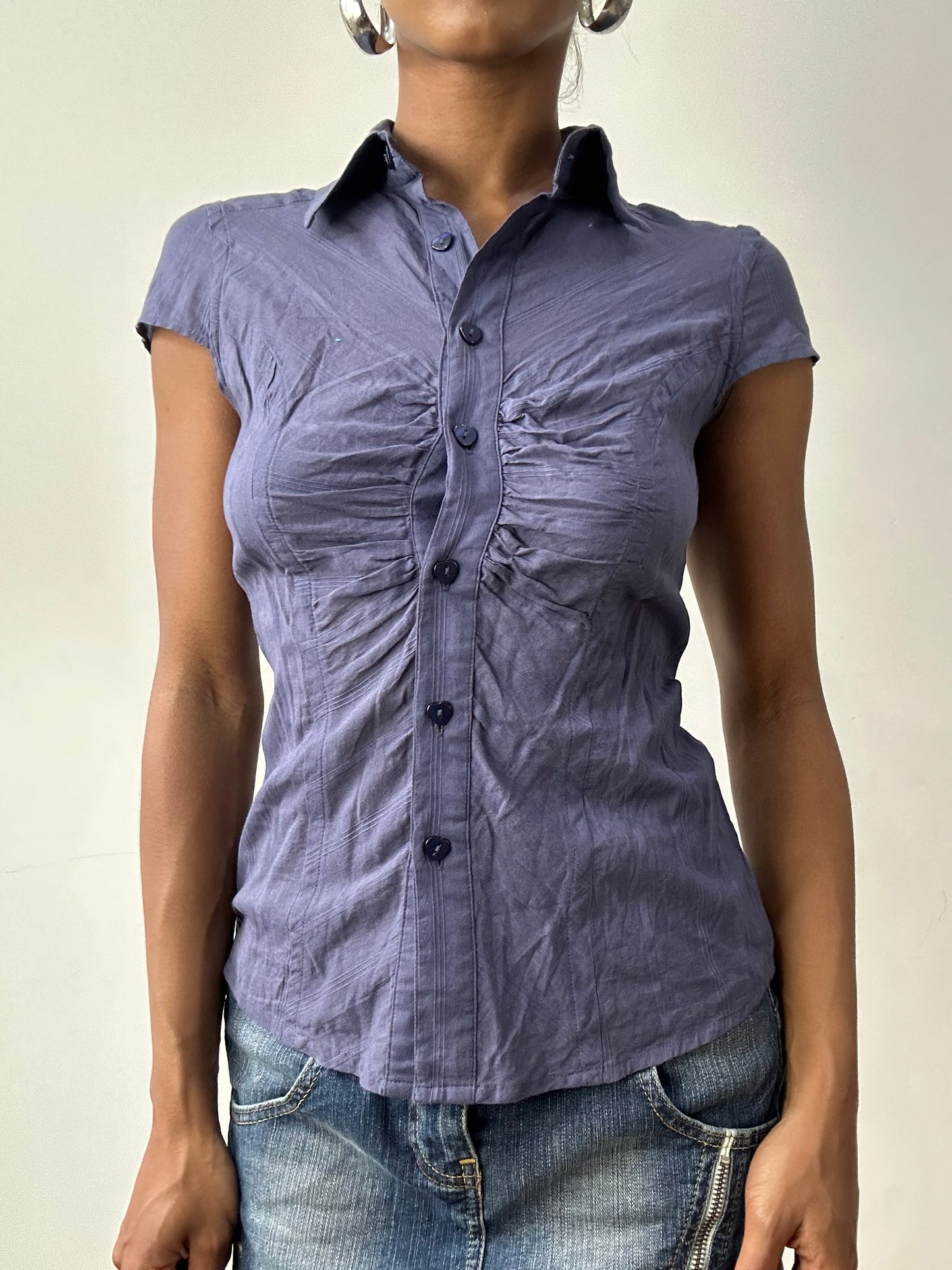 midsummer edit | small purple blouse with heart buttons