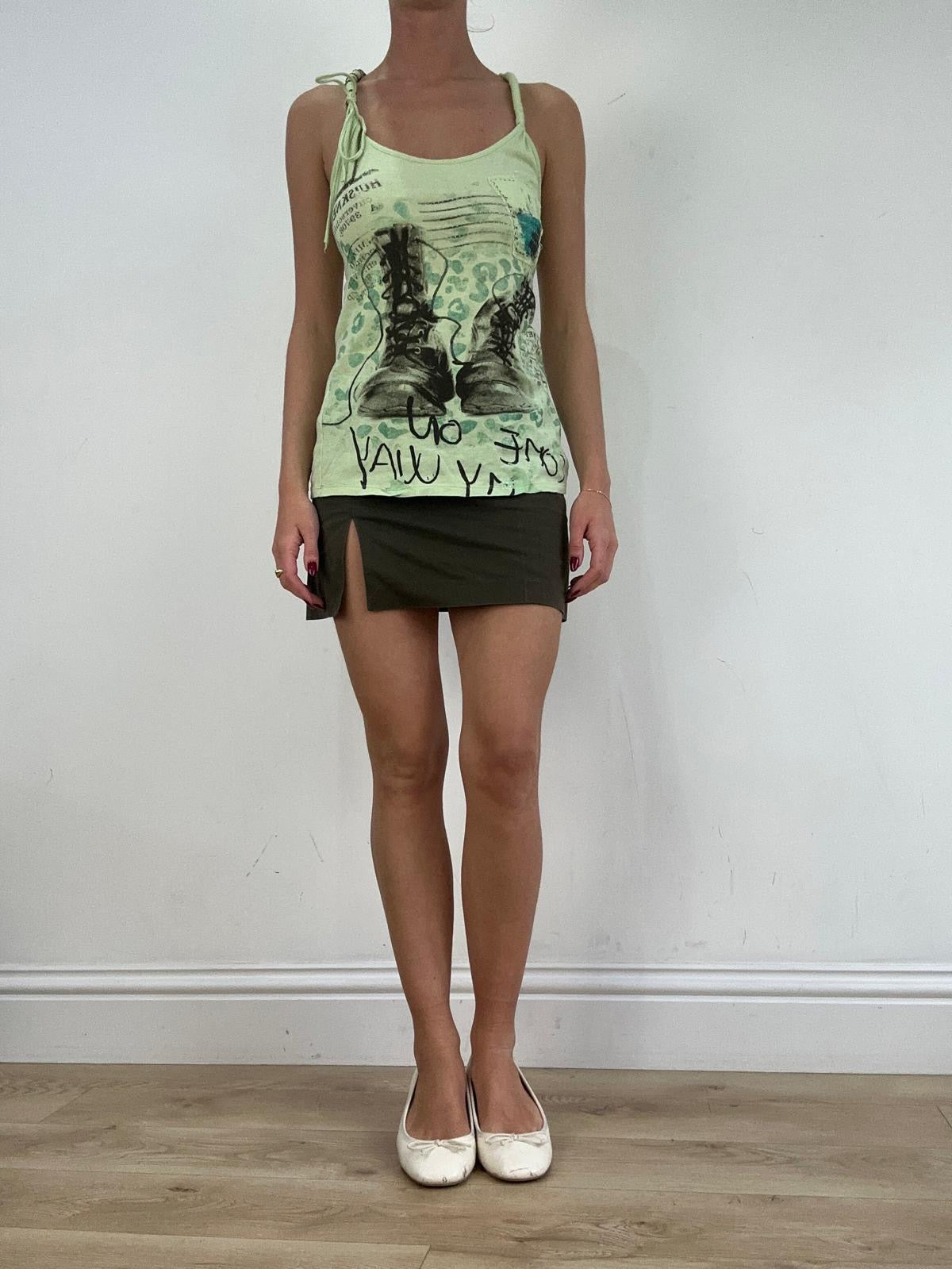 st patrick’s day | medium green old label bershka graphic print tank top