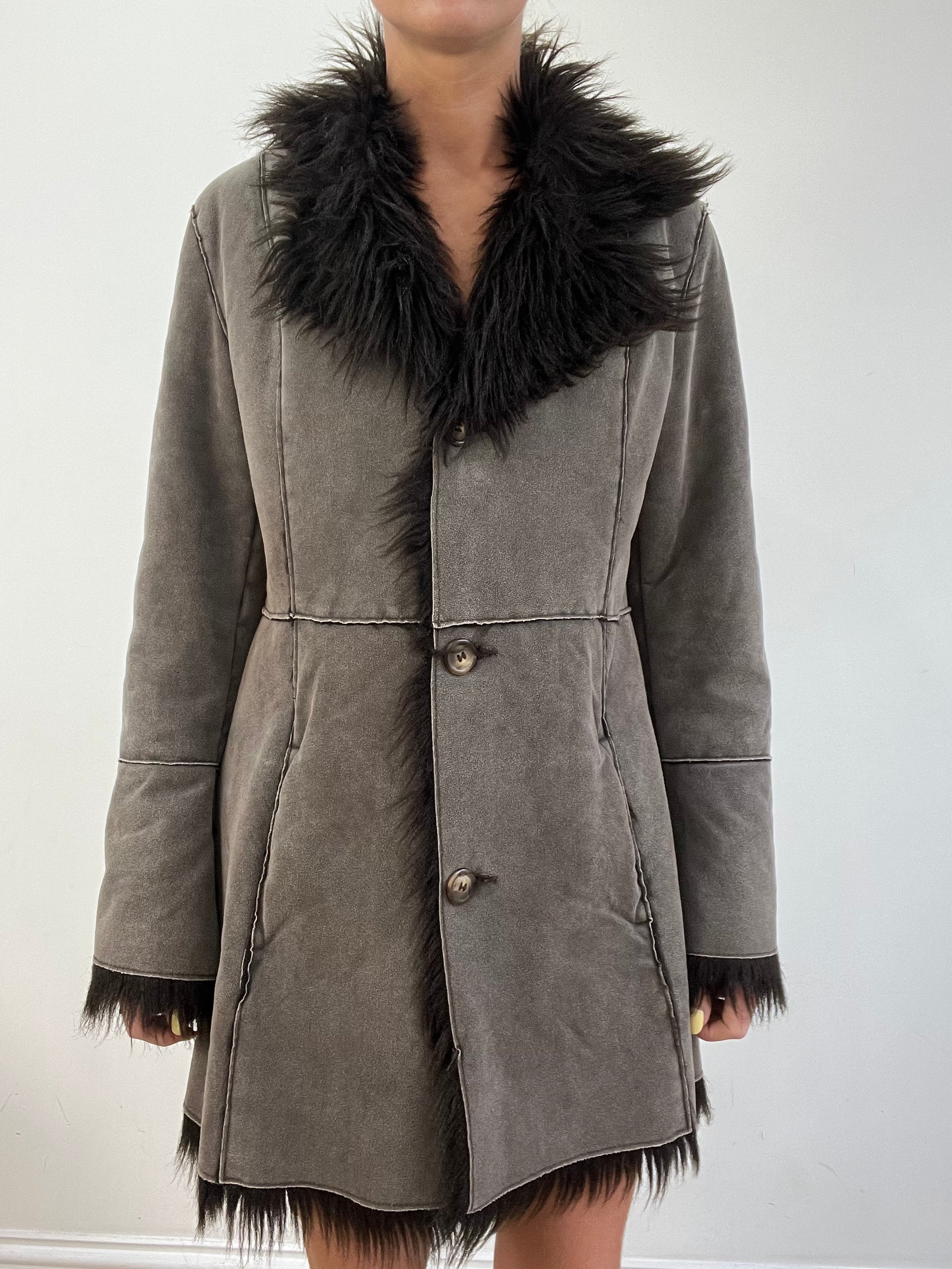 vintage edit eleven | medium grey faux suede and fur jacket – remass