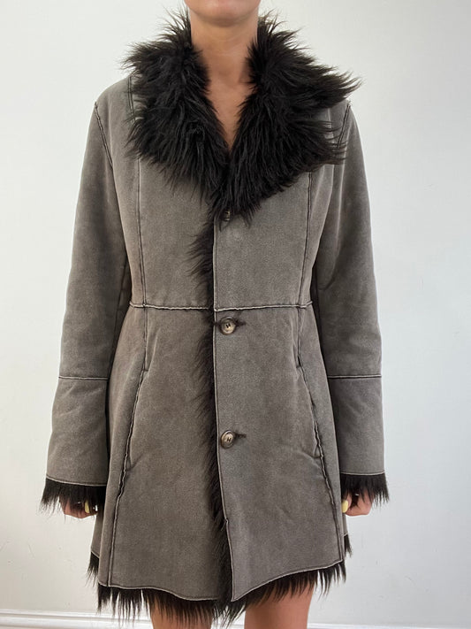 vintage edit eleven | medium grey faux suede and fur jacket