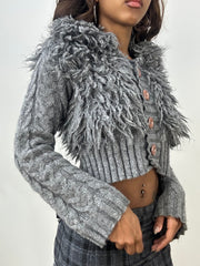 vintage edit: fashion week | small grey faux fur cardigan top