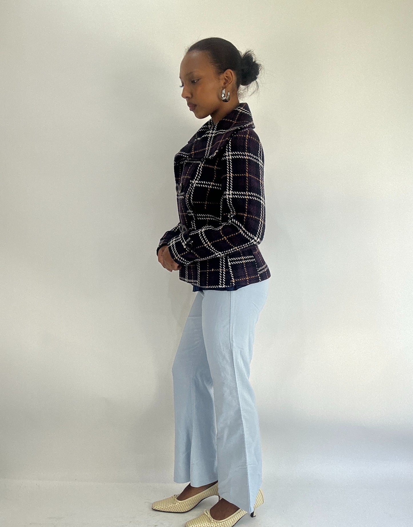 AUTUMN FAVOURITES | small purple and white jacket with tartan print