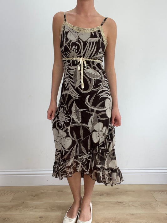 💻💚vintage edit twenty-two | medium brown maxi dress with floral print