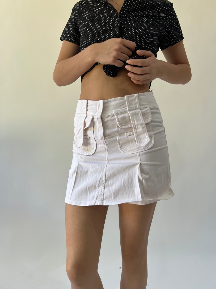 back to school drop | small cream midi skirt with pocket details