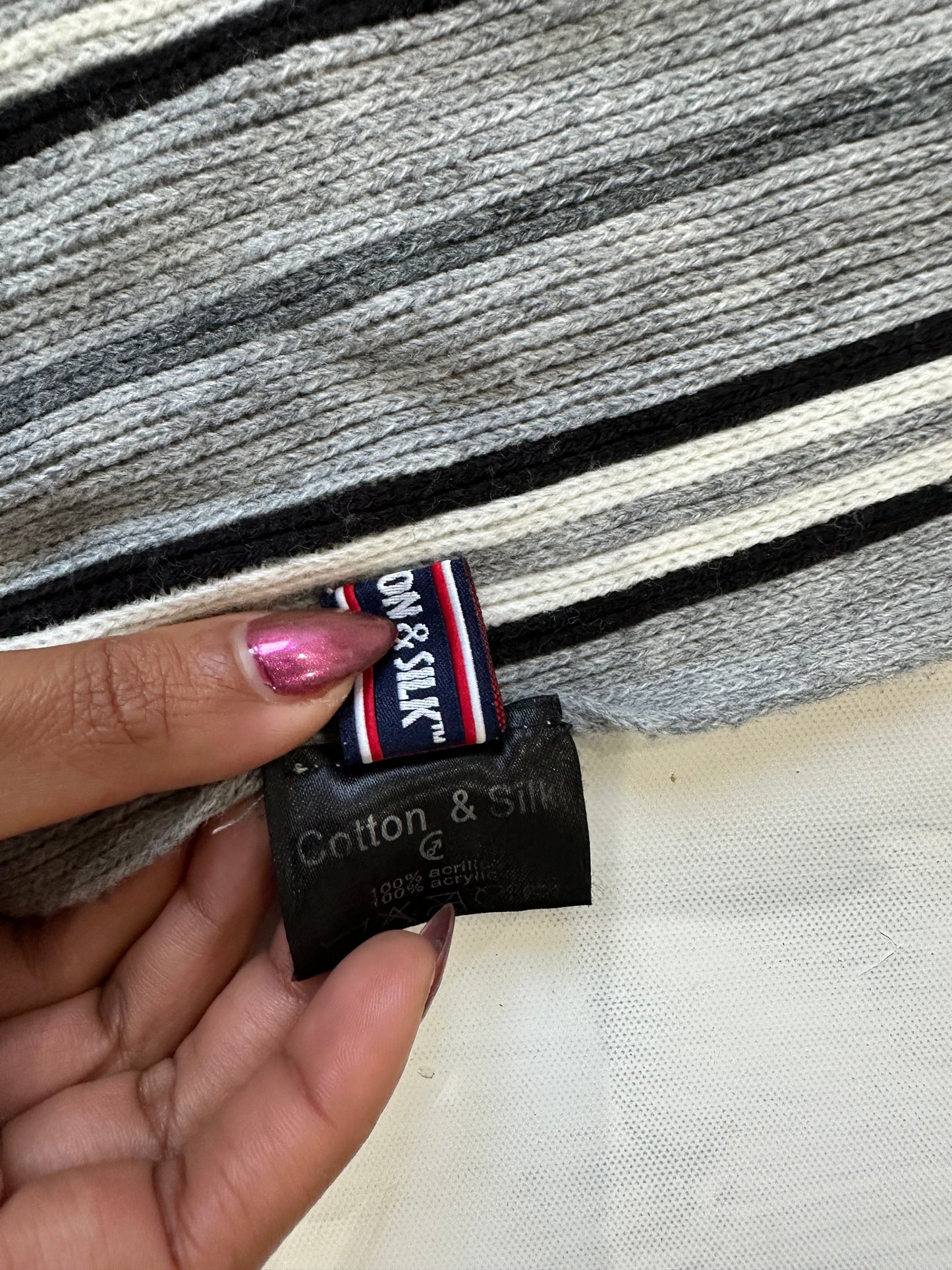 winter edit | grey and white striped cotton tassel scarf