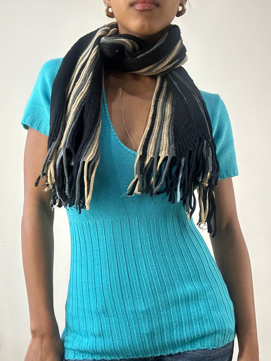 winter edit | black and blue striped knit tassel scarf