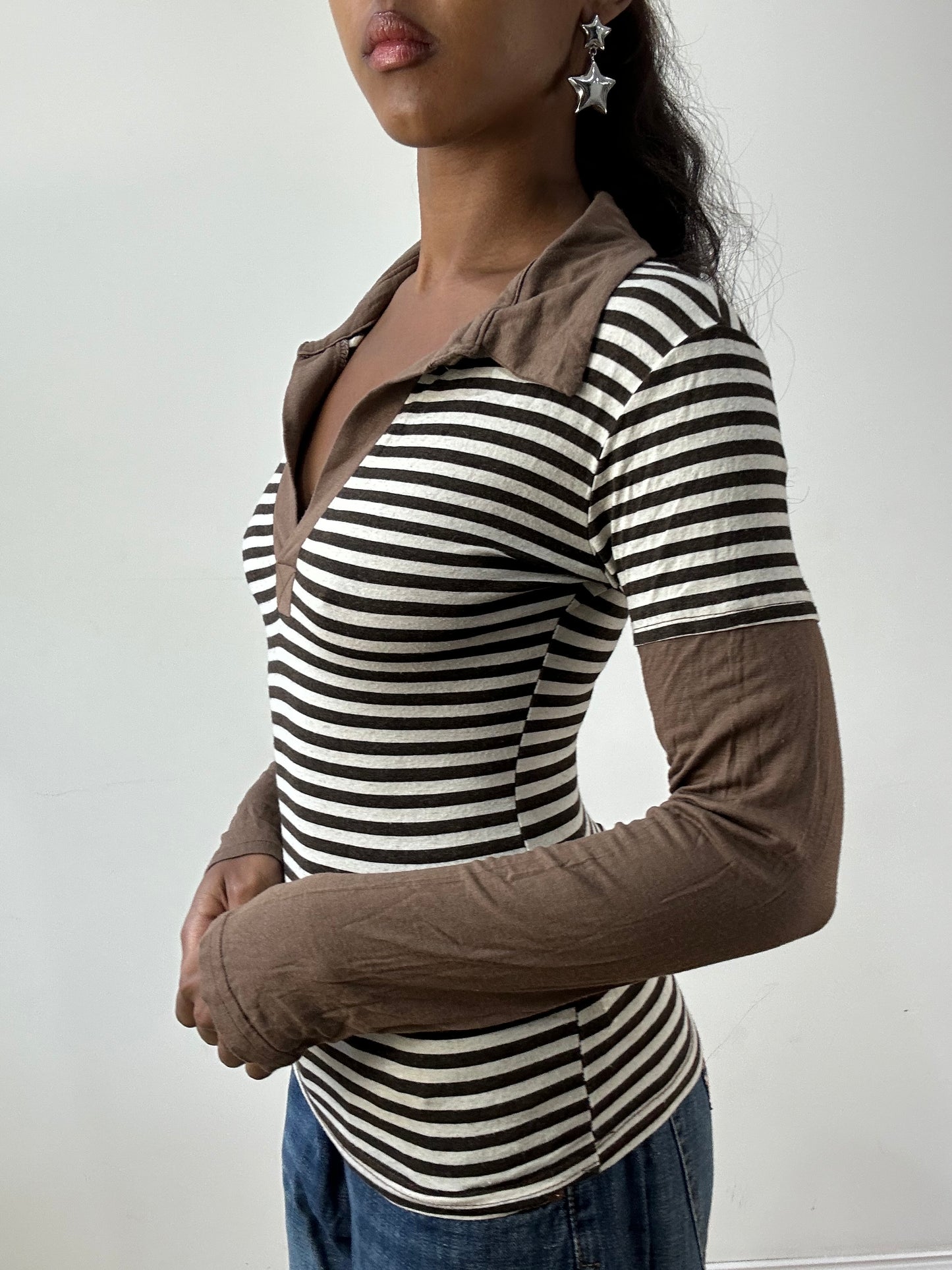 BEST PICKS | extra small brown and white striped long sleeve top