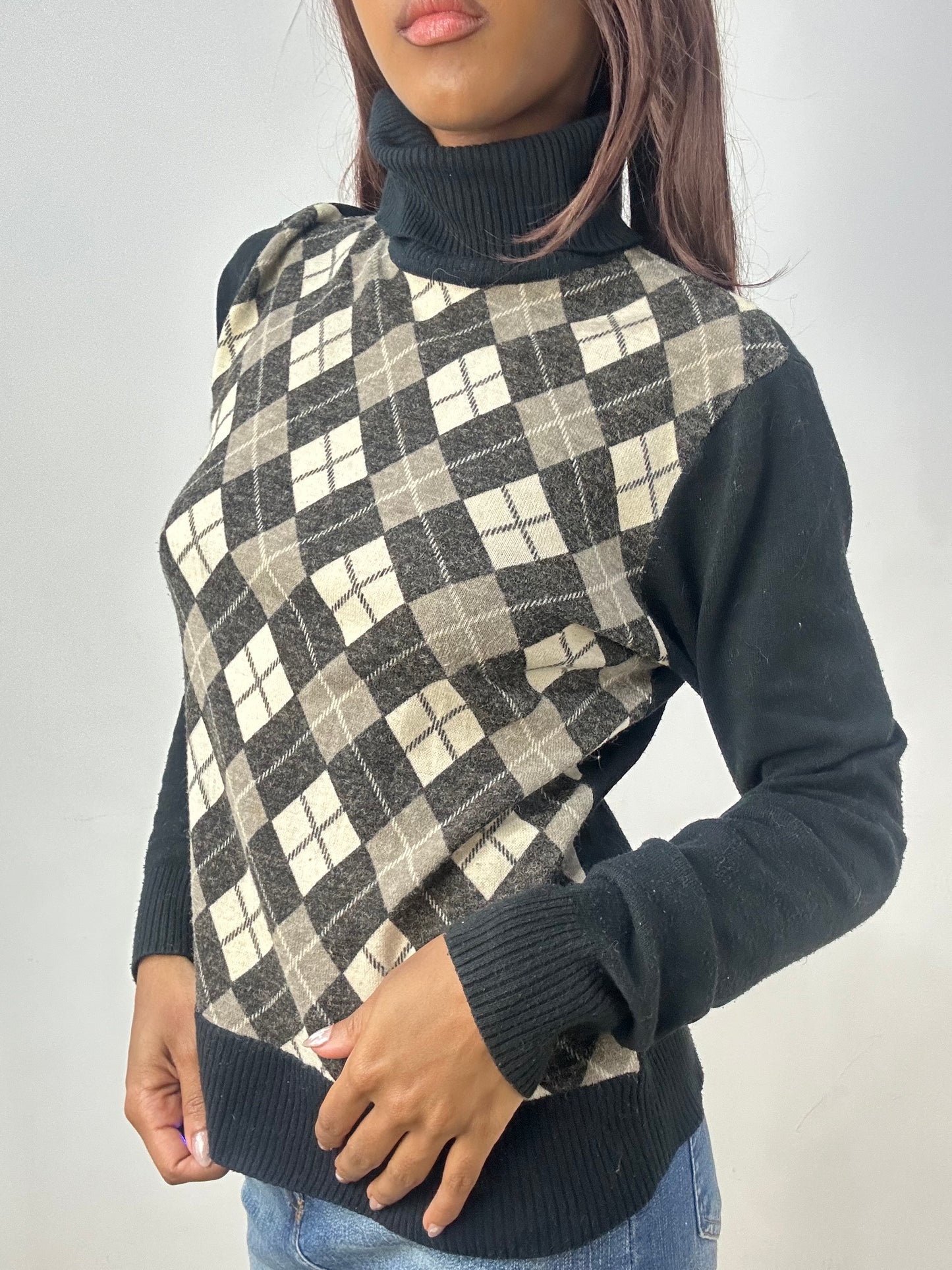 BEST PICKS | medium black and brown argyle print jumper