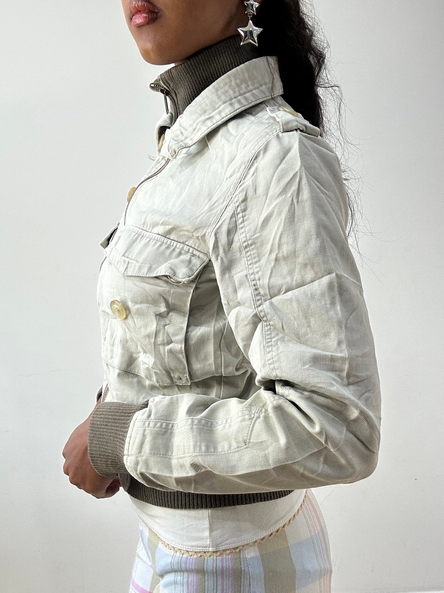 BEST PICKS | small light grey and brown bomber jacket