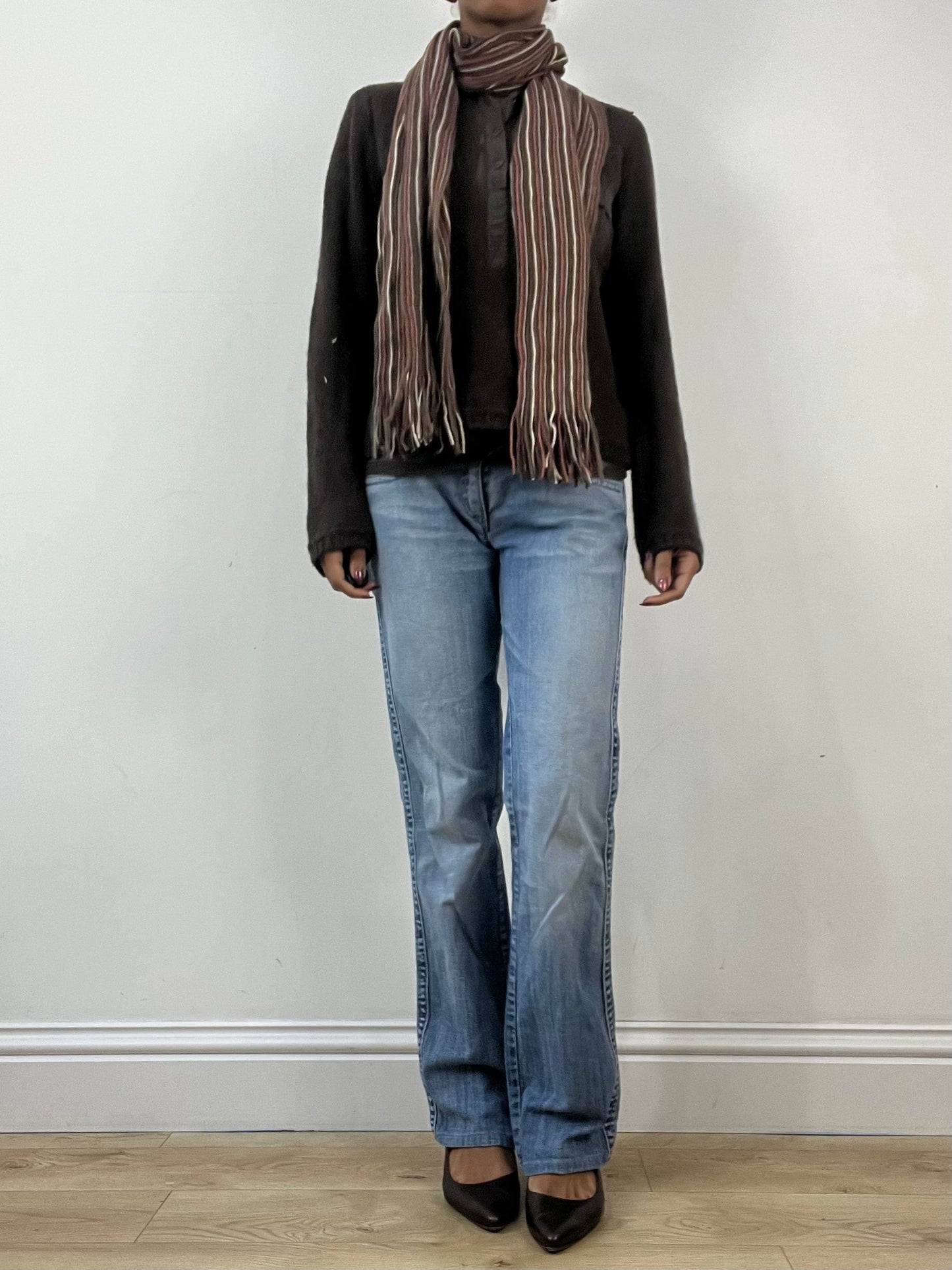 winter edit | brown and pink striped knit tassel scarf