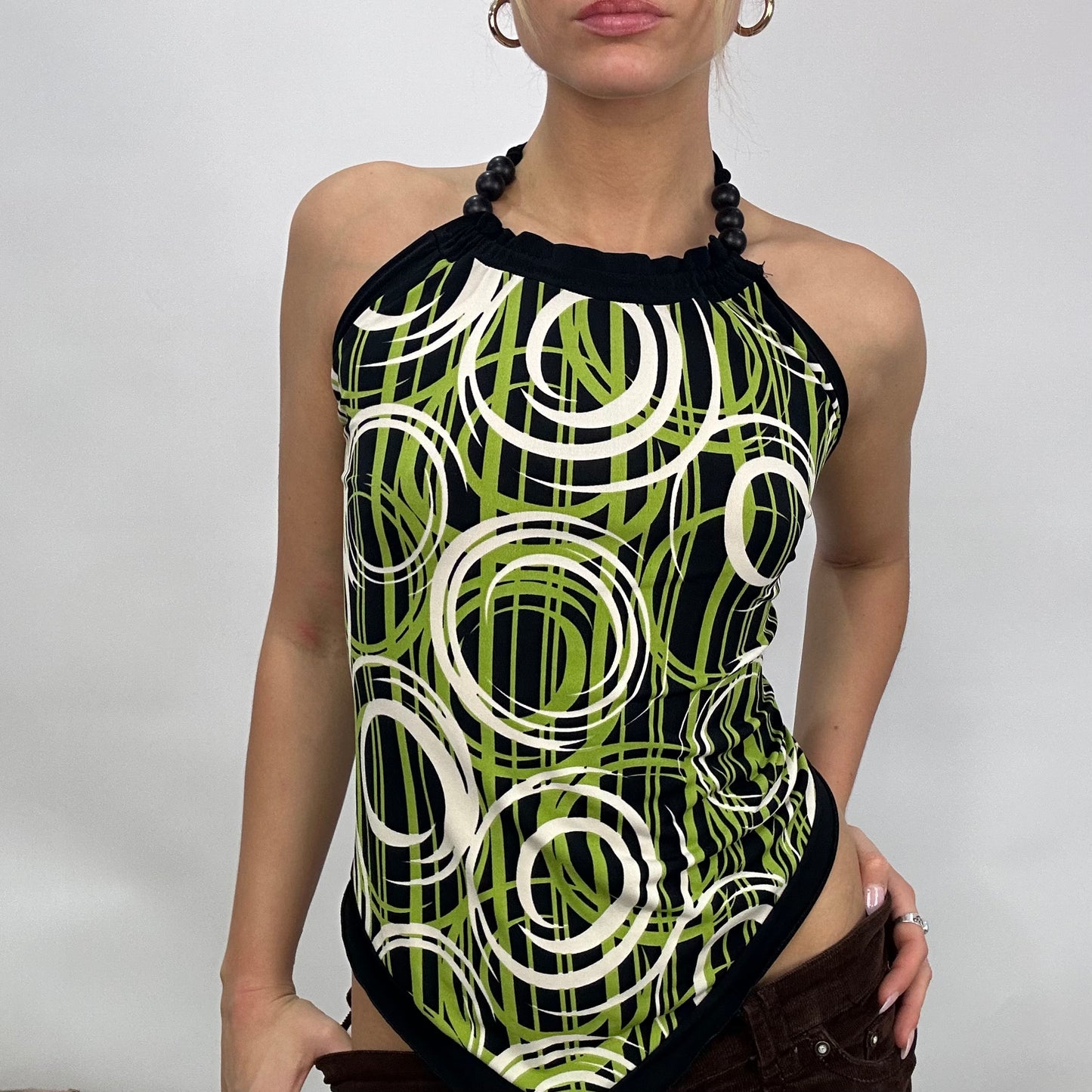 💚 💻 SUMMER ‘IT GIRL’ DROP | small black and green patterned backless halterneck top