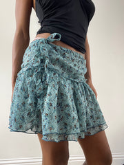 vintage edit: festival | medium blue floral ditsy mini skirt with tie up bow