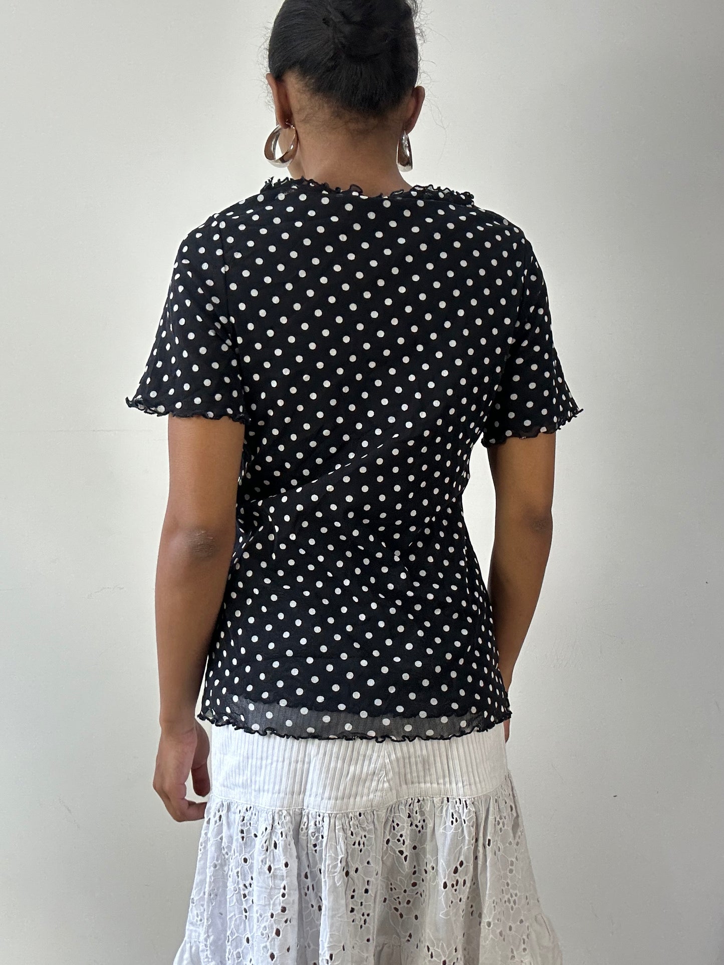 vintage edit twenty-seven | medium black and white polka dot mesh overlay top
