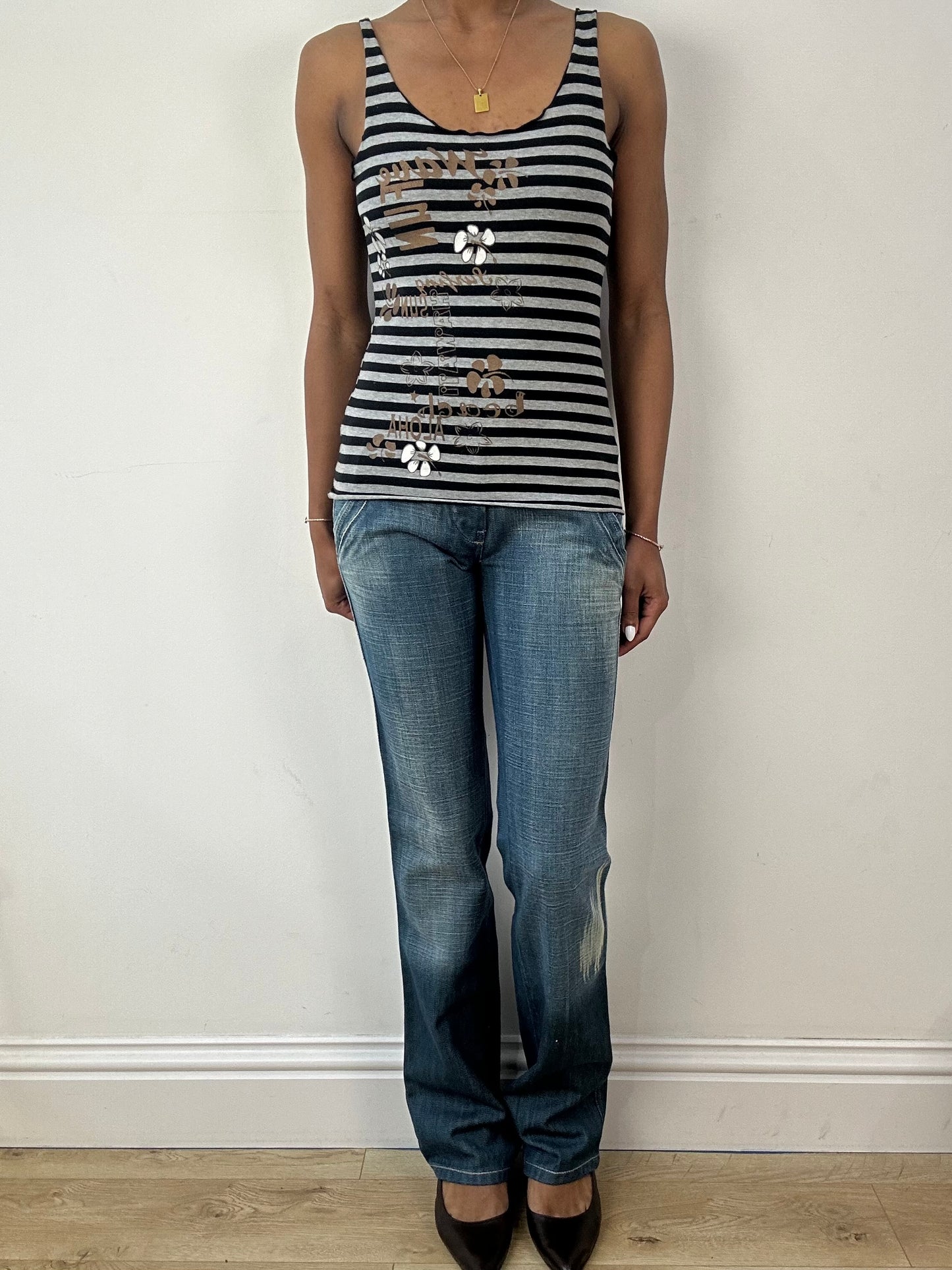 vintage edit eighteen | small black and grey stripy cami top