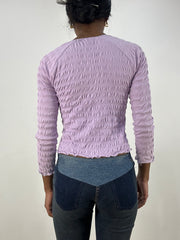 💻 HIPPY CHIC DROP | small purple ruched long sleeve top with tie detail