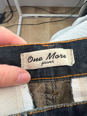 euro trash | medium blue denim capris with tie cuffs