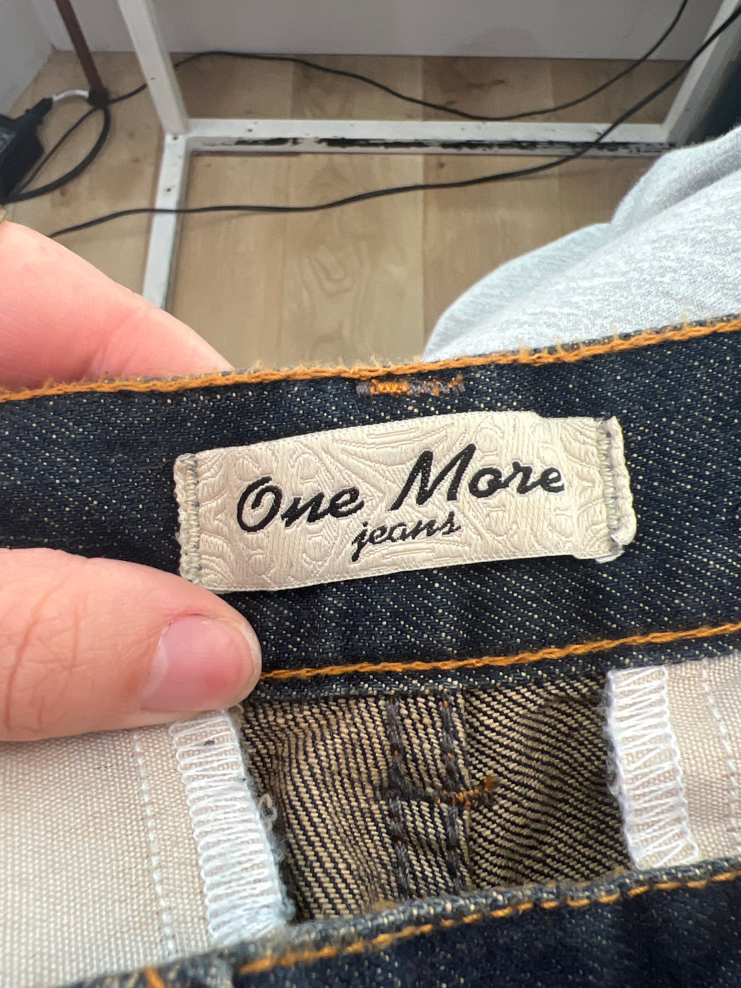euro trash | medium blue denim capris with tie cuffs