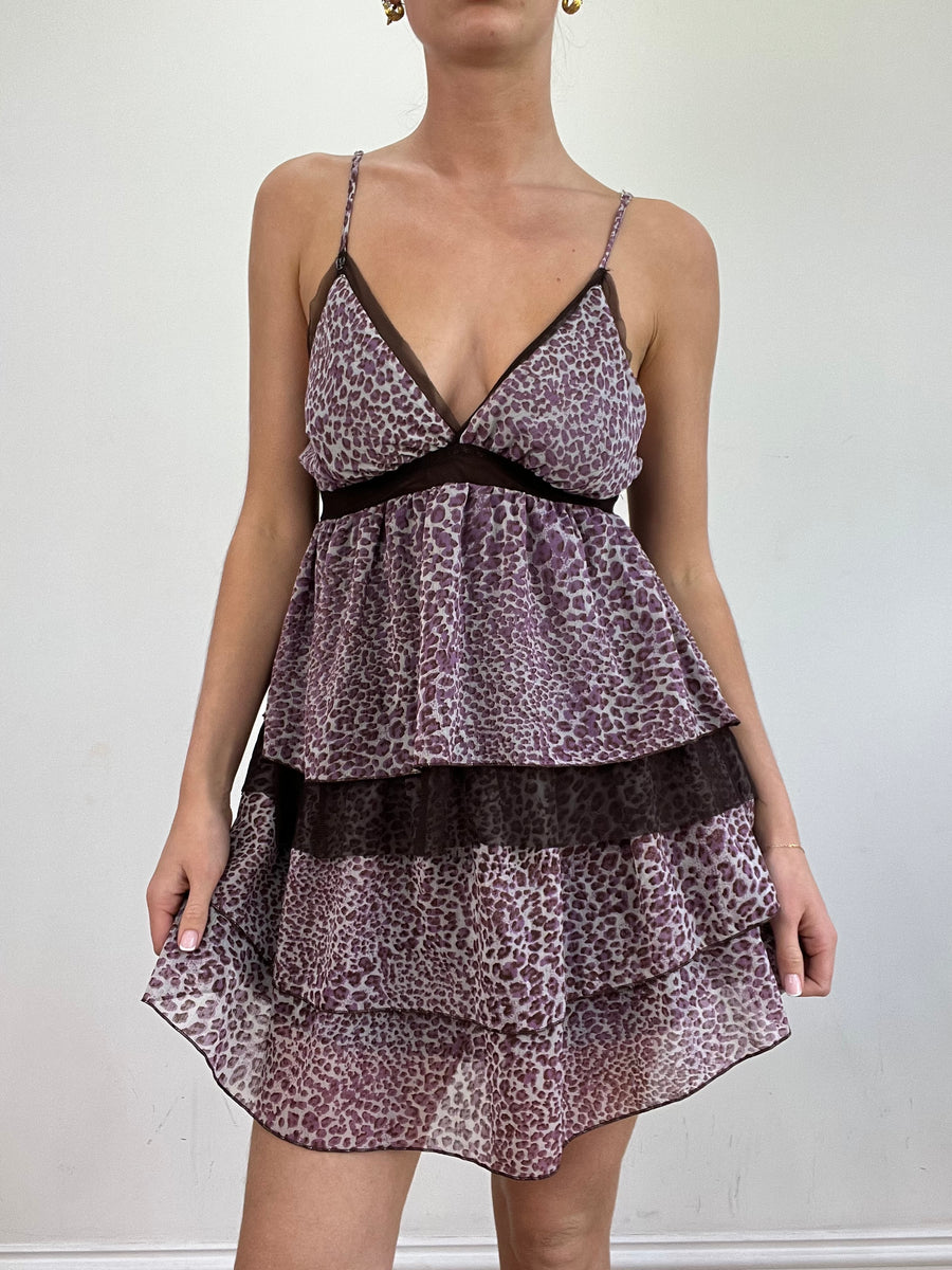 💻💚vintage edit twenty | small purple leopard print ruffle dress