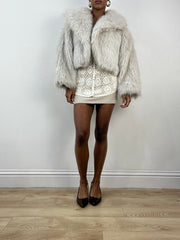 vintage edit: indie sleaze | small white faux fur cropped jacket